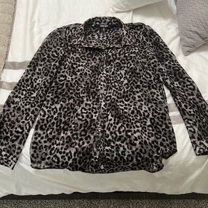 Ever new Melbourne semi sheer black and grey leopard blouse size US 4